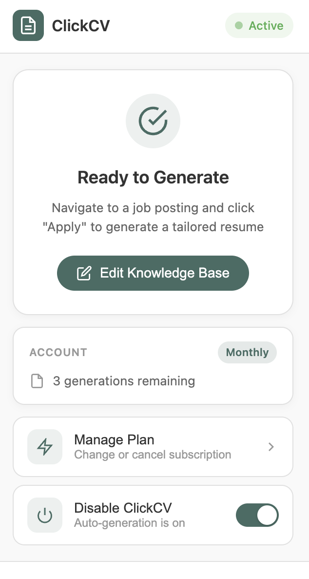 ClickCV tailoring a resume to a job posting